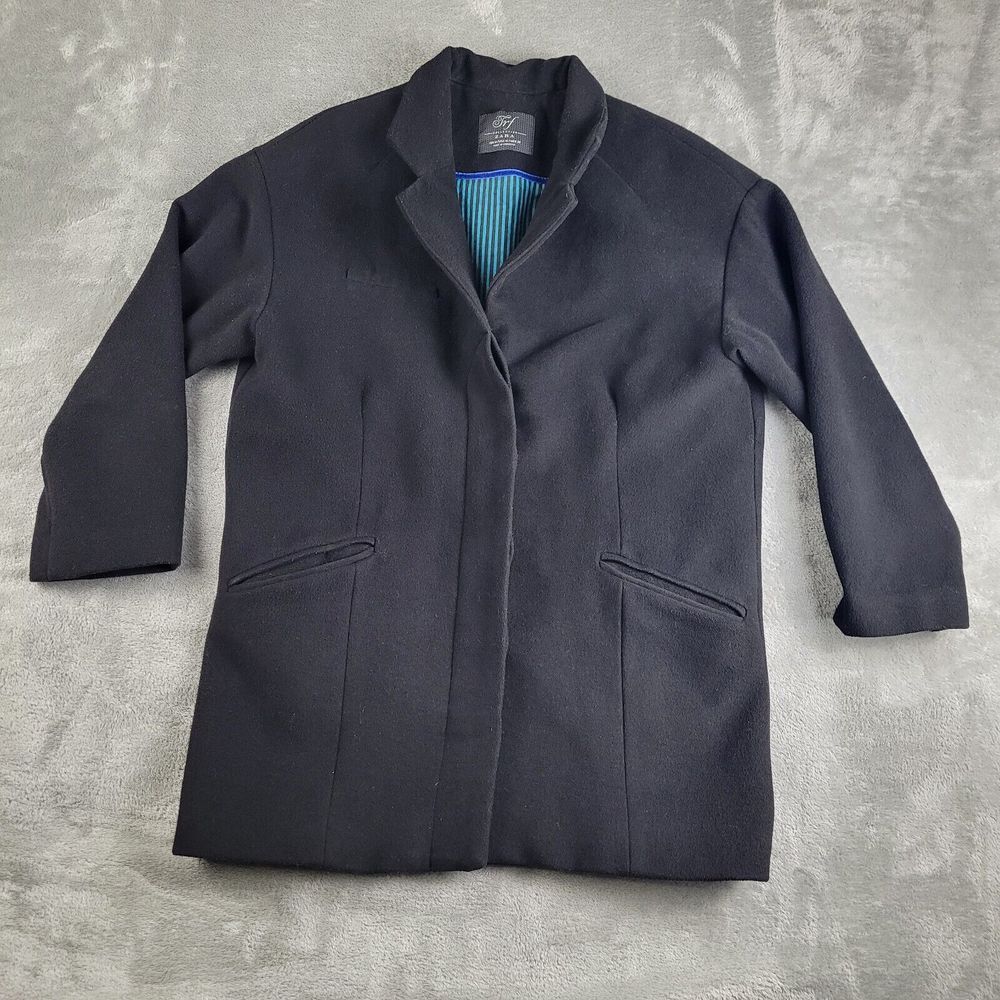 Zara‎ Trf Collection Jacket Coat Womens Medium Black Button Front Outerwear